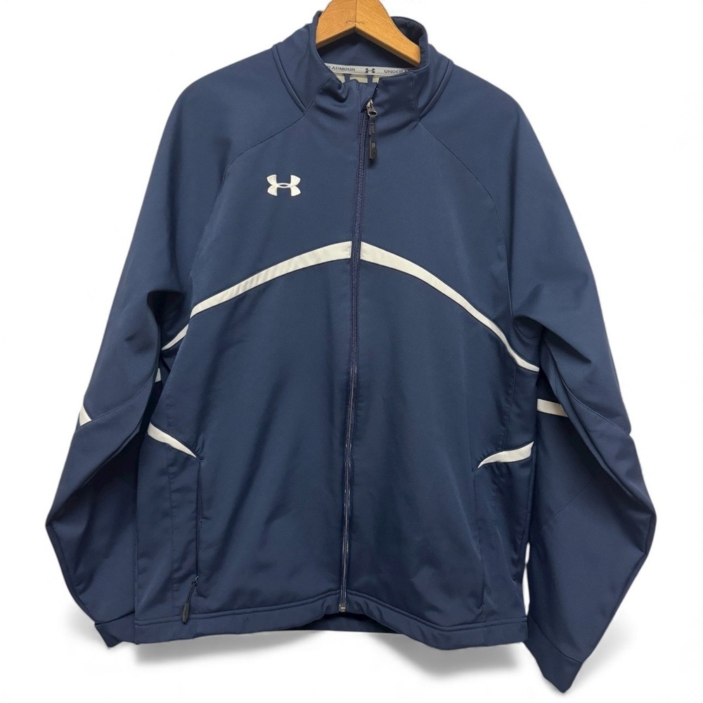 Under Armour Mens Navy Blue White Athletic Track Jacket Full Zip Size Large